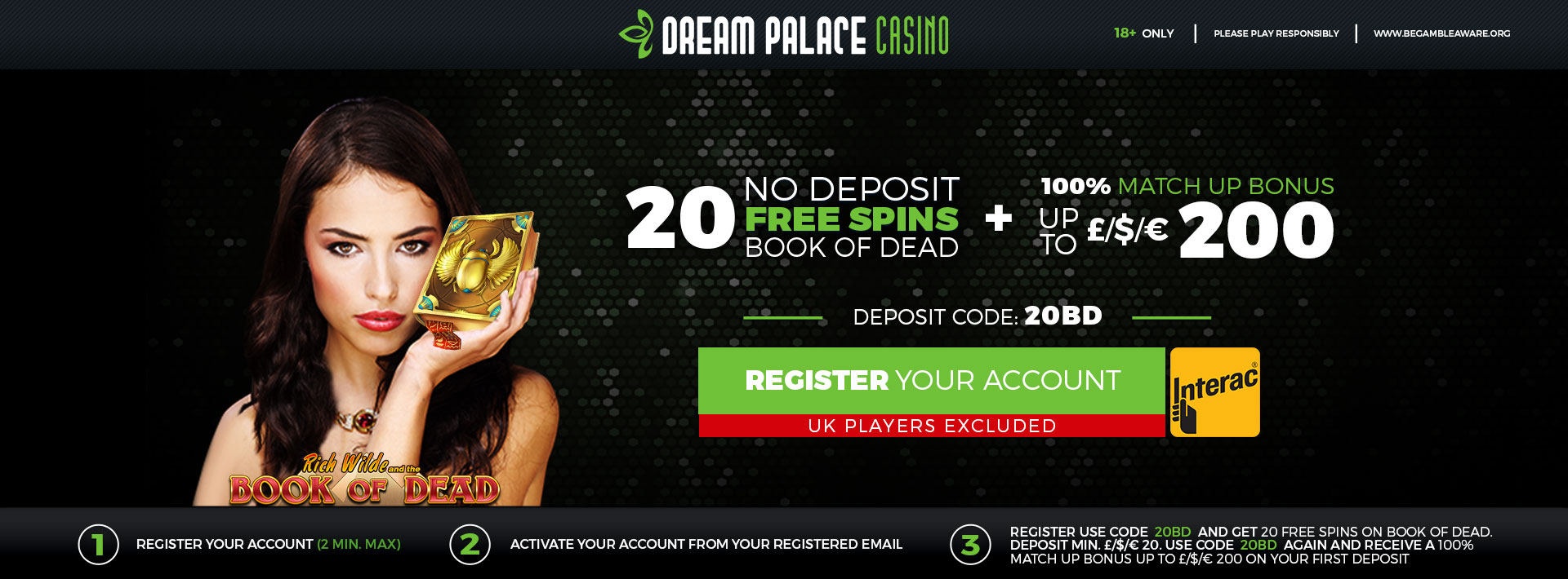 100% up to 200 + 20 No Deposit Free Spins