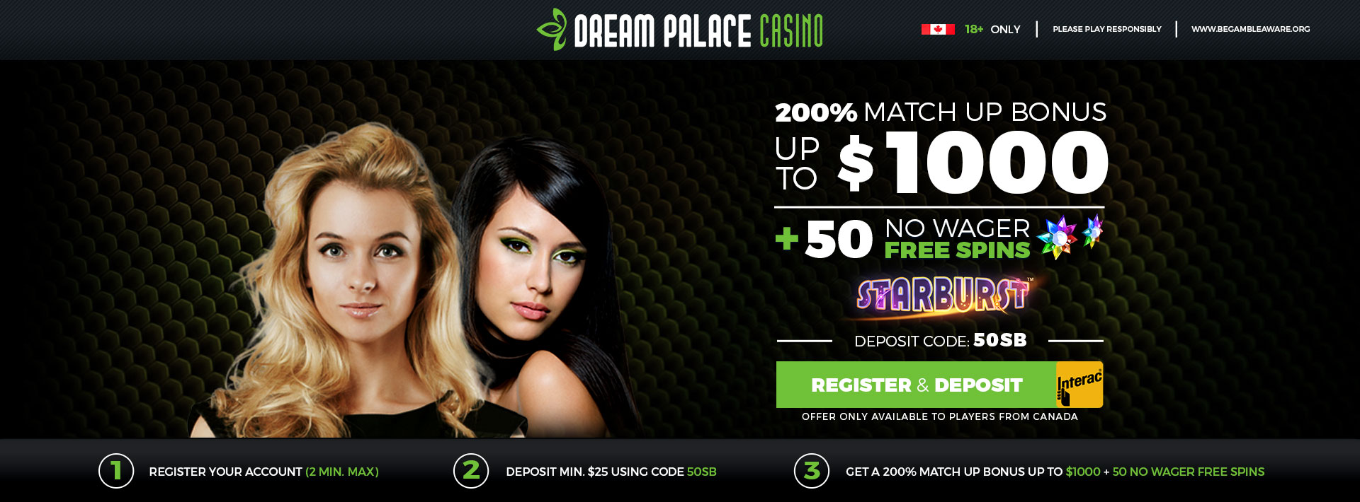 $1000 Bonus + 50 Free Spins