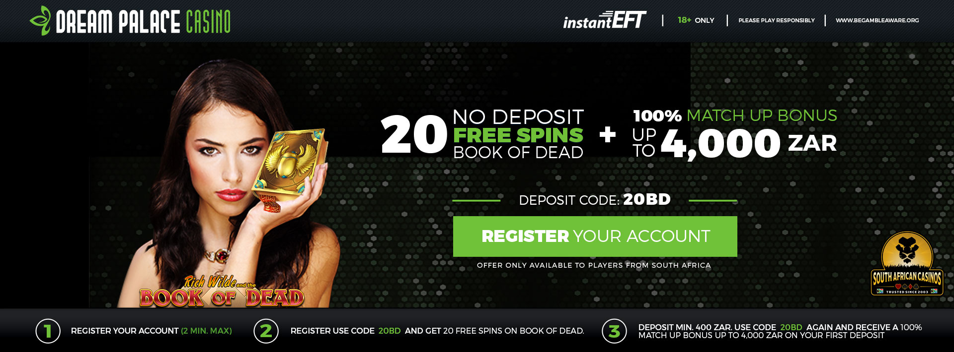 100% up to 4,000 + 20 No Deposit Free Spins