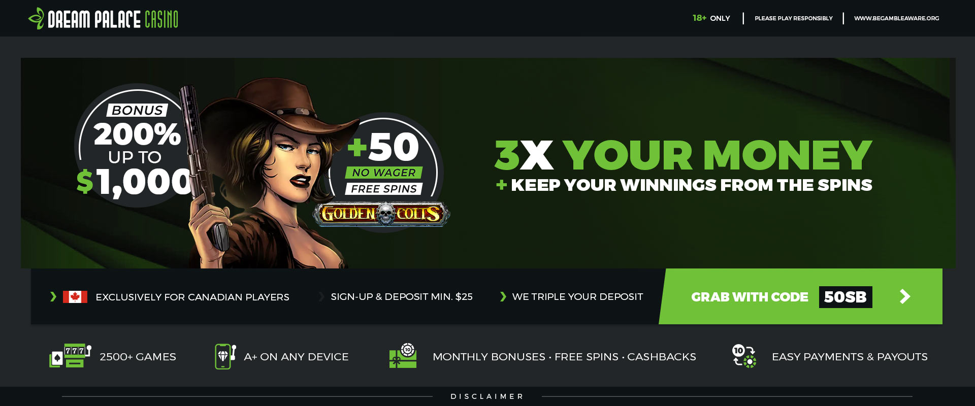 $1000 Bonus + 50 Free Spins